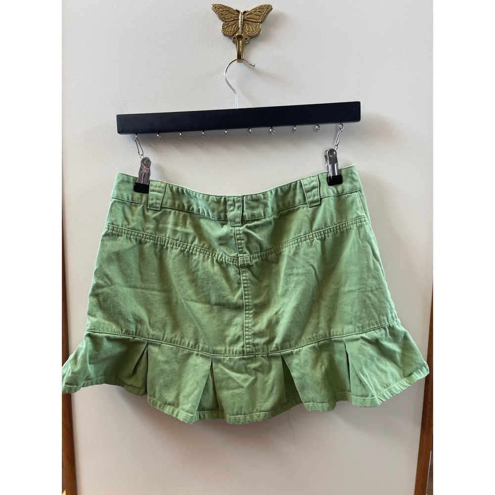 Mossimo Mossissue Green Cotton Twill Ruffle Hem Mini Skirt Size 11 Utility Y2K - Picture 2 of 3